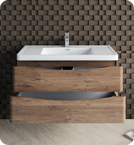 Image of Fresca Tuscany 40" Rosewood Wall Hung Modern Bathroom Cabinet w/ Integrated Sink | FCB9040RW-I
