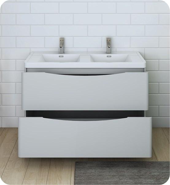 Fresca Tuscany 48" Glossy Gray Free Standing Modern Bathroom Cabinet w/ Integrated Double Sink | FCB9148GRG-D-I FCB9148GRG-D-I