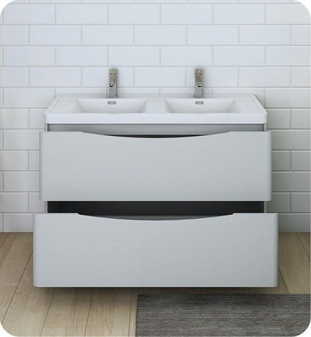 Image of Fresca Tuscany 48" Glossy Gray Free Standing Modern Bathroom Cabinet w/ Integrated Double Sink | FCB9148GRG-D-I FCB9148GRG-D-I