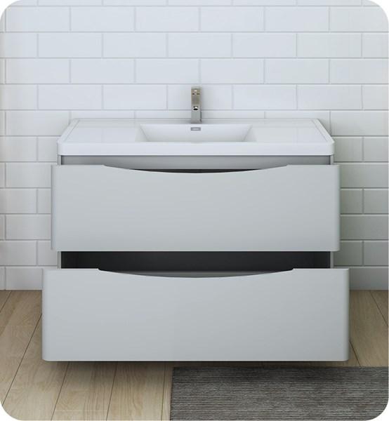Fresca Tuscany 48" Glossy Gray Free Standing Modern Bathroom Cabinet w/ Integrated Sink | FCB9148GRG-I