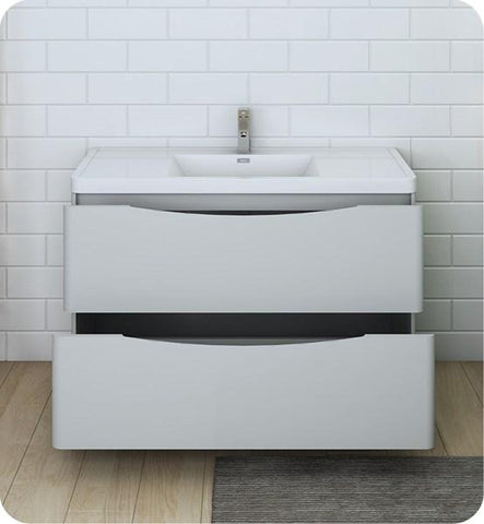 Image of Fresca Tuscany 48" Glossy Gray Free Standing Modern Bathroom Cabinet w/ Integrated Sink | FCB9148GRG-I