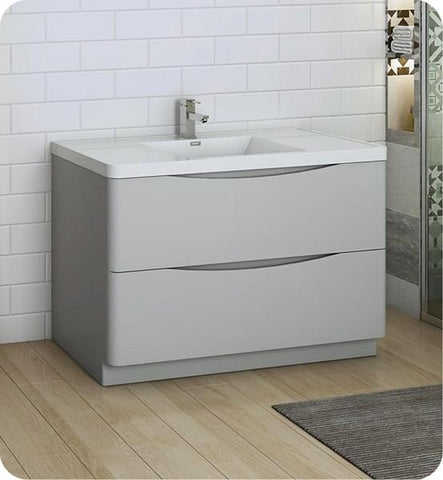 Image of Fresca Tuscany 48" Glossy Gray Free Standing Modern Bathroom Cabinet w/ Integrated Sink | FCB9148GRG-I FCB9148GRG-I