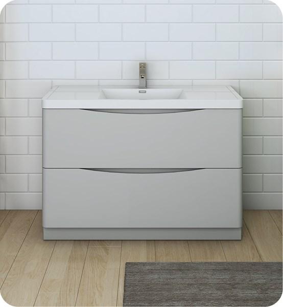 Fresca Tuscany 48" Glossy Gray Free Standing Modern Bathroom Cabinet w/ Integrated Sink | FCB9148GRG-I FCB9148GRG-I