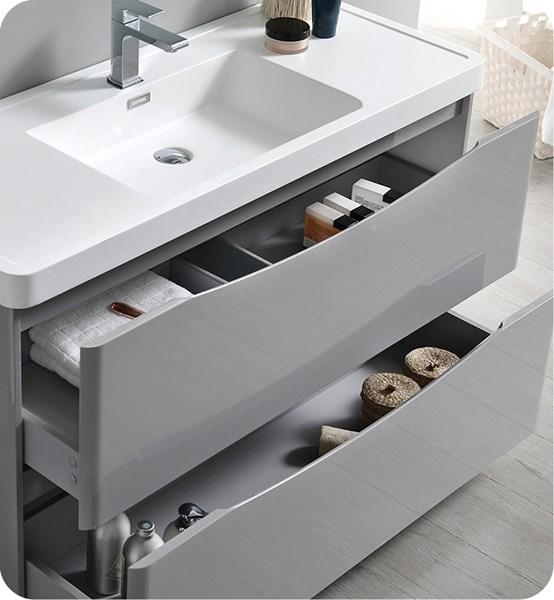 Fresca Tuscany 48" Glossy Gray Free Standing Modern Bathroom Cabinet w/ Integrated Sink | FCB9148GRG-I FCB9148GRG-I