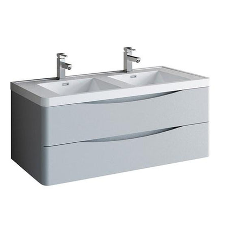 Image of Fresca Tuscany 48" Glossy Gray Wall Hung Modern Bathroom Cabinet w/ Integrated Double Sink | FCB9048GRG-D-I