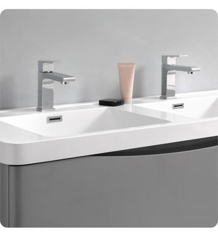 Image of Fresca Tuscany 48" Glossy Gray Wall Hung Modern Bathroom Cabinet w/ Integrated Double Sink | FCB9048GRG-D-I