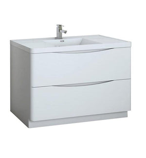 Fresca Tuscany 48" Glossy White Free Standing Modern Bathroom Cabinet w/ Integrated Sink | FCB9148WH-I