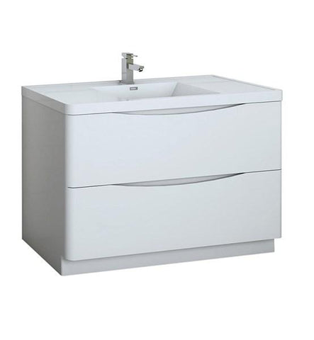 Image of Fresca Tuscany 48" Glossy White Free Standing Modern Bathroom Cabinet w/ Integrated Sink | FCB9148WH-I