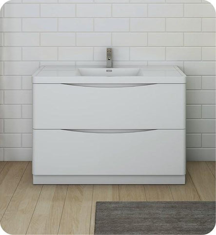 Image of Fresca Tuscany 48" Glossy White Free Standing Modern Bathroom Cabinet w/ Integrated Sink | FCB9148WH-I
