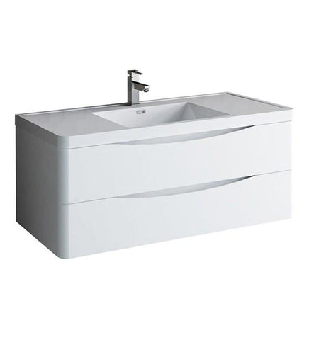 Image of Fresca Tuscany 48" Glossy White Wall Hung Modern Bathroom Cabinet w/ Integrated Sink | FCB9048WH-I