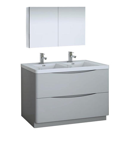 Image of Fresca Tuscany 48" Gray Double Sink Bath Bowl Vanity Set w/ Cabinet & Faucet
