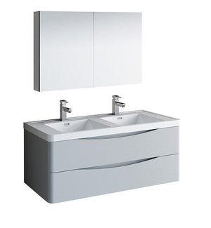 Fresca Tuscany 48" Gray Double Sink Bath Bowl Vanity Set w/ Cabinet & Faucet FVN9048GRG-D-FFT1030BN