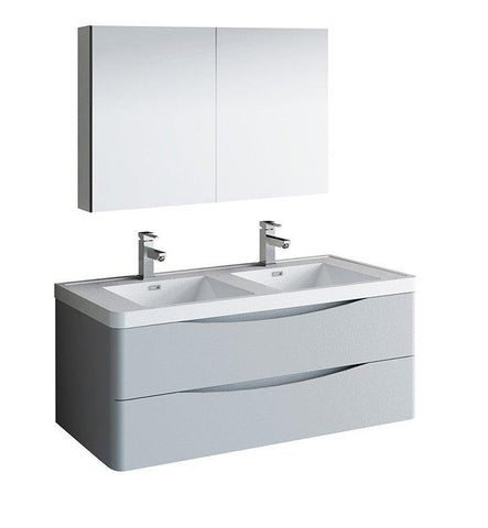 Image of Fresca Tuscany 48" Gray Double Sink Bath Bowl Vanity Set w/ Cabinet & Faucet FVN9048GRG-D-FFT1030BN