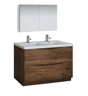 Fresca Tuscany 48" Rosewood Double Sink Bath Bowl Vanity Set w/ Cabinet/Faucet FVN9148RW-D-FFT1030BN