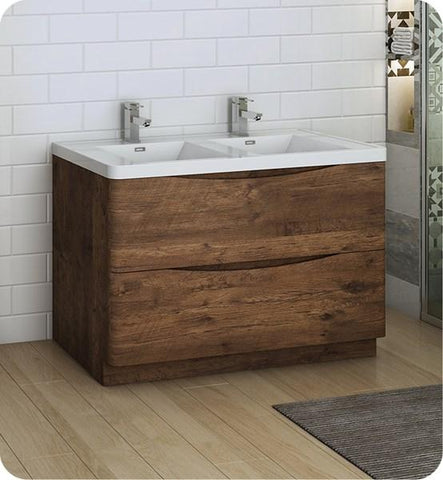 Fresca Tuscany 48" Rosewood Free Standing Modern Bathroom Cabinet w/ Integrated Double Sink | FCB9148RW-D-I