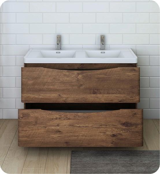 Fresca Tuscany 48" Rosewood Free Standing Modern Bathroom Cabinet w/ Integrated Double Sink | FCB9148RW-D-I