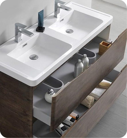 Image of Fresca Tuscany 48" Rosewood Free Standing Modern Bathroom Cabinet w/ Integrated Double Sink | FCB9148RW-D-I