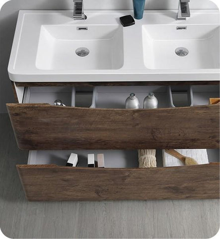 Image of Fresca Tuscany 48" Rosewood Free Standing Modern Bathroom Cabinet w/ Integrated Double Sink | FCB9148RW-D-I