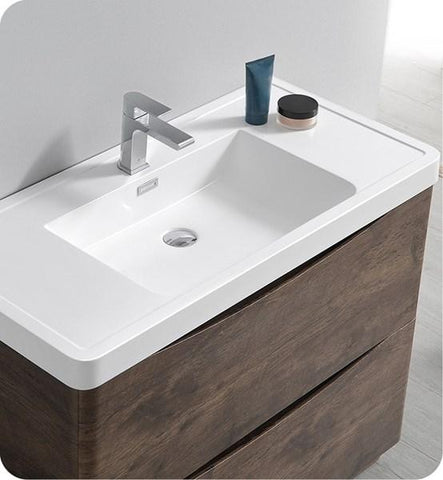 Fresca Tuscany 48" Rosewood Free Standing Modern Bathroom Cabinet w/ Integrated Sink | FCB9148RW-I