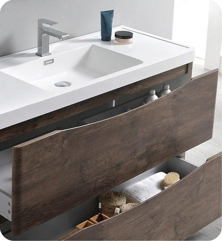 Fresca Tuscany 48" Rosewood Free Standing Modern Bathroom Cabinet w/ Integrated Sink | FCB9148RW-I