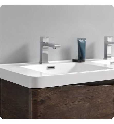 Image of Fresca Tuscany 48" Rosewood Wall Hung Modern Bathroom Cabinet w/ Integrated Double Sink | FCB9048RW-D-I