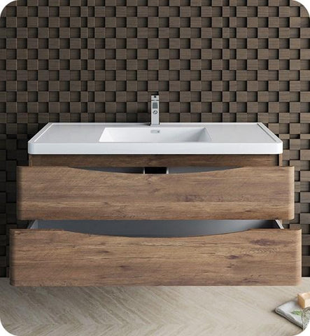 Image of Fresca Tuscany 48" Rosewood Wall Hung Modern Bathroom Cabinet w/ Integrated Sink | FCB9048RW-I
