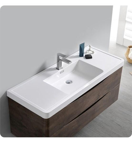 Image of Fresca Tuscany 48" Rosewood Wall Hung Modern Bathroom Cabinet w/ Integrated Sink | FCB9048RW-I