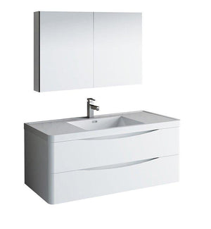 Fresca Tuscany 48" White Bath Bowl Vessel Drain Vanity Set w/ Cabinet & Faucet FVN9048WH-FFT1030BN