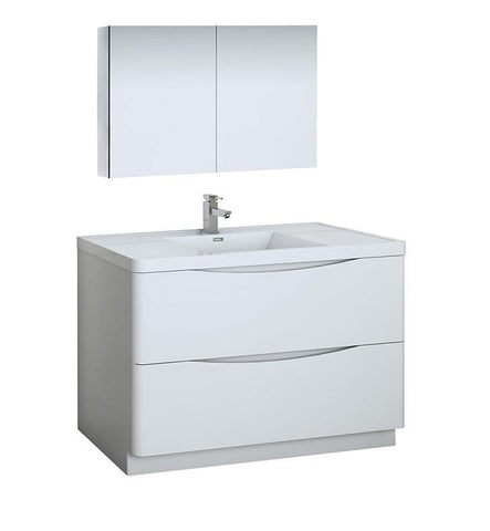 Image of Fresca Tuscany 48" White Bath Bowl Vessel Drain Vanity Set w/ Cabinet & Faucet FVN9148WH-FFT1030BN