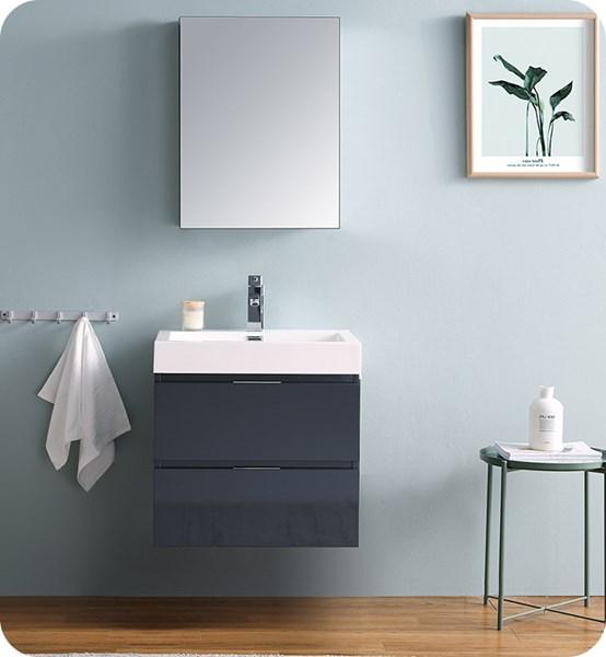 Fresca Valencia 24" Dark Slate Gray Wall Hung Modern Bathroom Vanity w/ Medicine Cabinet | FVN8324GG