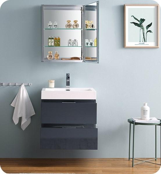 Fresca Valencia 24" Dark Slate Gray Wall Hung Modern Bathroom Vanity w/ Medicine Cabinet | FVN8324GG