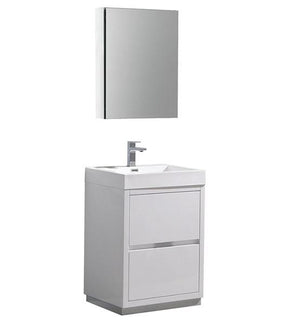 Fresca Valencia 24" Glossy White Free Standing Modern Bathroom Vanity w/ Medicine Cabinet | FVN8424WH