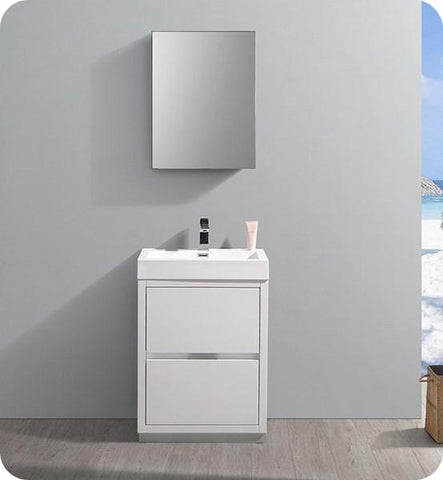 Image of Fresca Valencia 24" Glossy White Free Standing Modern Bathroom Vanity w/ Medicine Cabinet | FVN8424WH