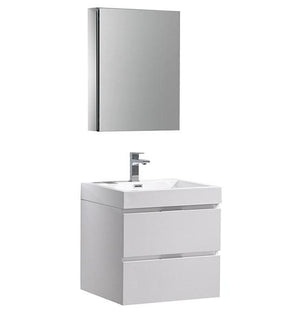 Fresca Valencia 24" Glossy White Wall Hung Modern Bathroom Vanity w/ Medicine Cabinet | FVN8324WH