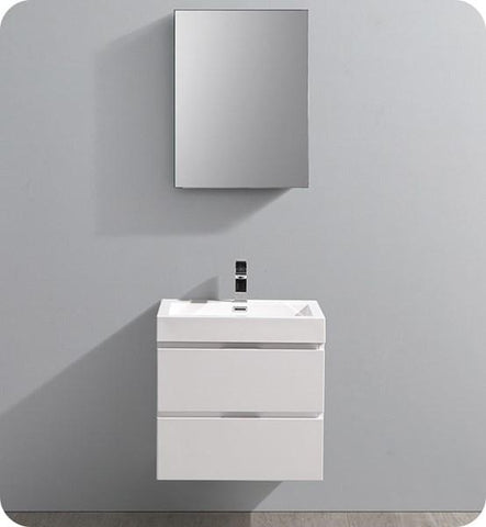 Image of Fresca Valencia 24" Glossy White Wall Hung Modern Bathroom Vanity w/ Medicine Cabinet | FVN8324WH