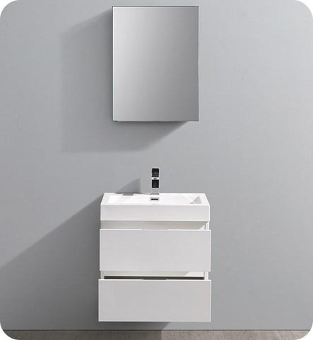 Image of Fresca Valencia 24" Glossy White Wall Hung Modern Bathroom Vanity w/ Medicine Cabinet | FVN8324WH