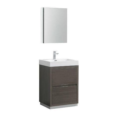 Image of Fresca Valencia 24" Gray Oak Modern Single Bathroom Vanity w/ Cabinet FVN8424 FVN8424GO-FFT1030BN