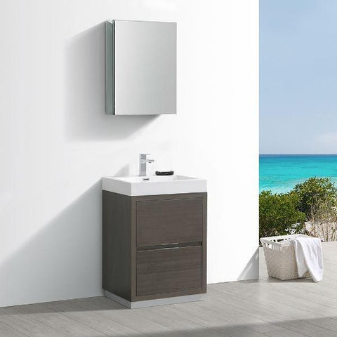 Image of Fresca Valencia 24" Gray Oak Modern Single Bathroom Vanity w/ Cabinet FVN8424 FVN8424GO-FFT1030BN