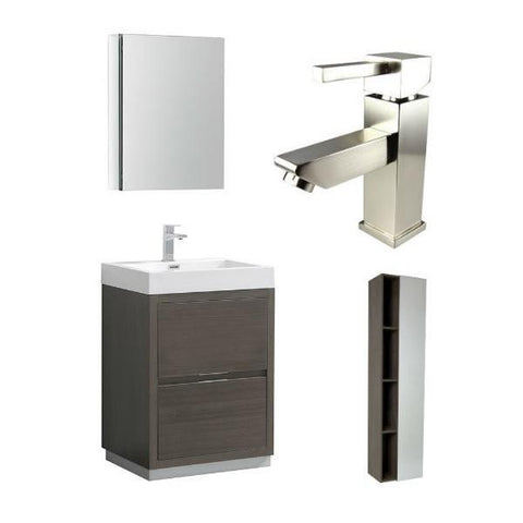 Image of Fresca Valencia 24" Gray Oak Modern Single Bathroom Vanity w/ Cabinet FVN8424 FVN8424GO-FFT1030BN-FST8070GO