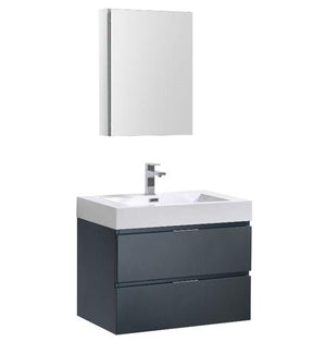 Fresca Valencia 30" Dark Slate Gray Wall Hung Modern Bathroom Vanity w/ Medicine Cabinet | FVN8330GG