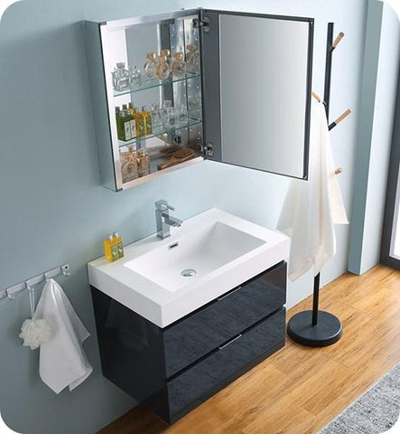 Image of Fresca Valencia 30" Dark Slate Gray Wall Hung Modern Bathroom Vanity w/ Medicine Cabinet | FVN8330GG