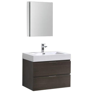 Fresca Valencia 30" Gray Oak Wall Hung Modern Bathroom Vanity w/ Medicine Cabinet | FVN8330GO