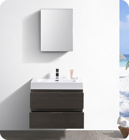 Image of Fresca Valencia 30" Gray Oak Wall Hung Modern Bathroom Vanity w/ Medicine Cabinet | FVN8330GO
