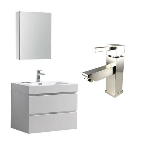 Image of Fresca Valencia 30" White Wall Hung Modern Bathroom Vanity with Cabinet FVN8330 FVN8330WH-FFT1030BN