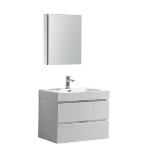 Fresca Valencia 30" White Wall Hung Modern Bathroom Vanity with Cabinet FVN8330 FVN8330WH-FFT1030BN