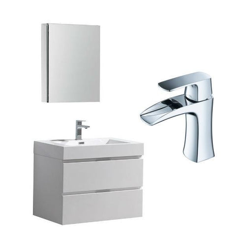 Image of Fresca Valencia 30" White Wall Hung Modern Bathroom Vanity with Cabinet FVN8330 FVN8330WH-FFT3071CH