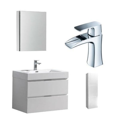 Image of Fresca Valencia 30" White Wall Hung Modern Bathroom Vanity with Cabinet FVN8330 FVN8330WH-FFT3071CH-FST8090WH