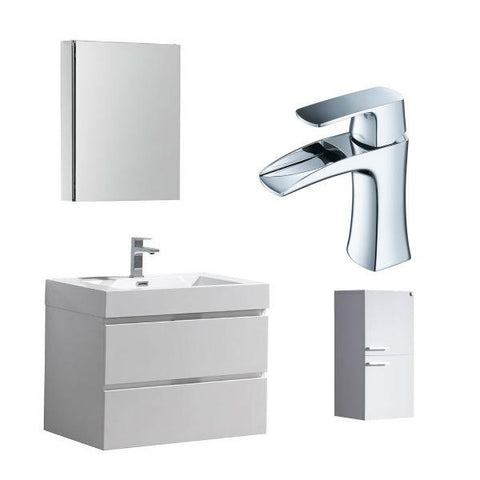 Image of Fresca Valencia 30" White Wall Hung Modern Bathroom Vanity with Cabinet FVN8330 FVN8330WH-FFT3071CH-FST8091WH