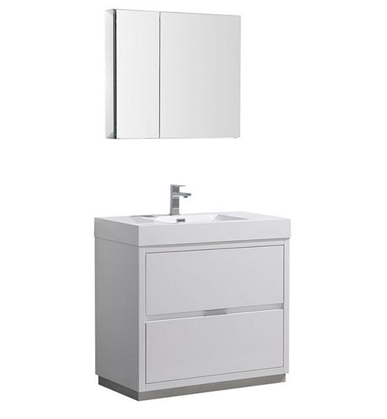 Fresca Valencia 36" Glossy White Free Standing Modern Bathroom Vanity w/ Medicine Cabinet | FVN8436WH