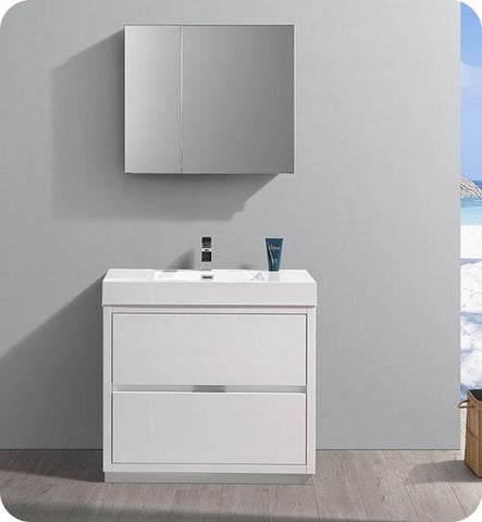 Image of Fresca Valencia 36" Glossy White Free Standing Modern Bathroom Vanity w/ Medicine Cabinet | FVN8436WH